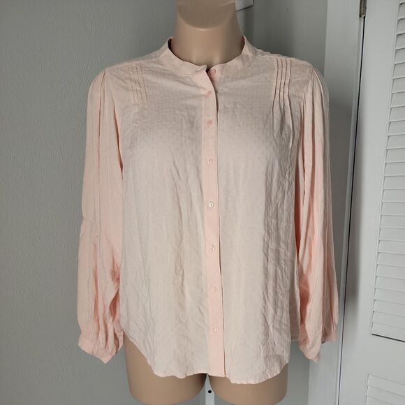 Worthington High Neck Classy Button Up Shirt ~ Sz XL ~ Pink ~ Long Sleeve - Picture 2 of 5